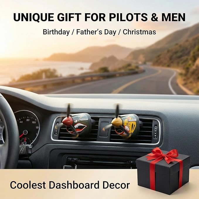 P-40 Warhawk Car Air Freshener with Spinning Propeller - Vent Clip Dashboard Decor for Men Long Lasting Odor Eliminator &amp Aviation Gift (1pcs-tiger)