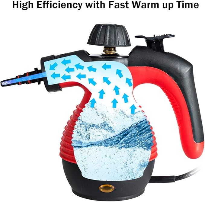 Goplus Handheld Pressurized Steam Cleaner with 9 Piece Accessories Multipurpose Steamer w/Safety Lock for Carpet Curtain Car Seat 1050W Portable Upholstery Steamer for Home Kitchen Bathroom(Red)
