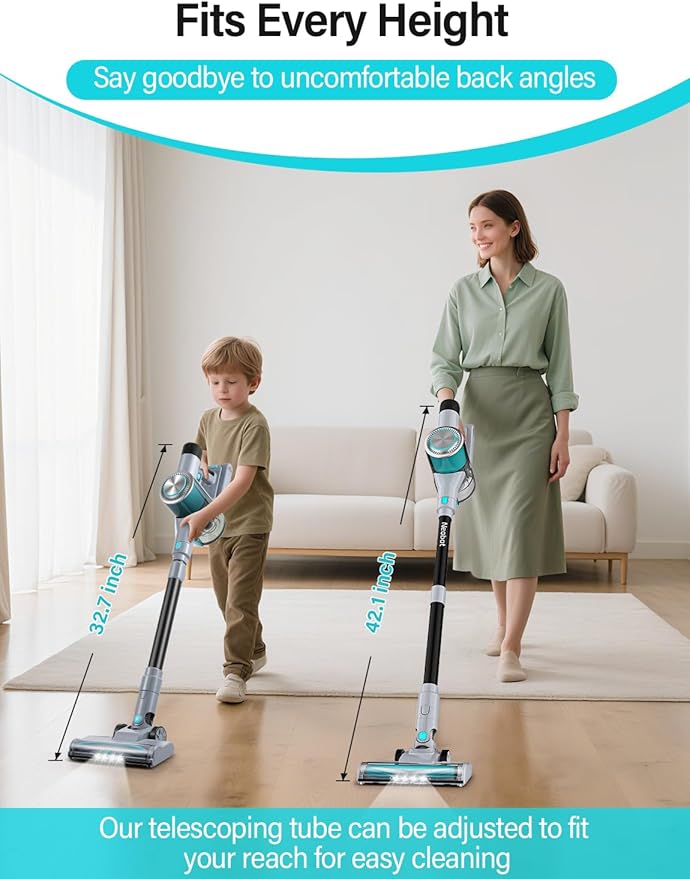 Neobot 8-in-1 Cordless Vacuum Cleaner 45Kpa 500W Powerful Suction Lightweight Vacuum with 60Min Runtime Anti-Tangle Wall Mount Charging for Pet Hair Hardwood Floors Carpets &amp Stairs
