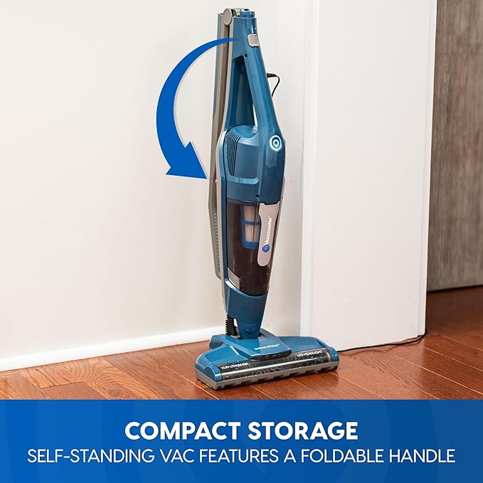 Vacmaster Portable 10.8V 2-in-1 Cordless Stick Lightweight Vacuum Cleaner with 2-Speed Power Control and LED Headlight for Hardwood Floor Carpet &amp Pet Hair Blue