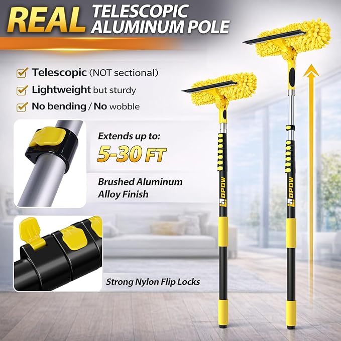 36FT High Reach Window Squeegee with Extension Pole 2-1 Window Washing Kit with 8-Stage Telescopic Pole &amp Rotatable Head No-Ladder Window Cleaner for High Window Solar Panel RV &amp Outdoor G