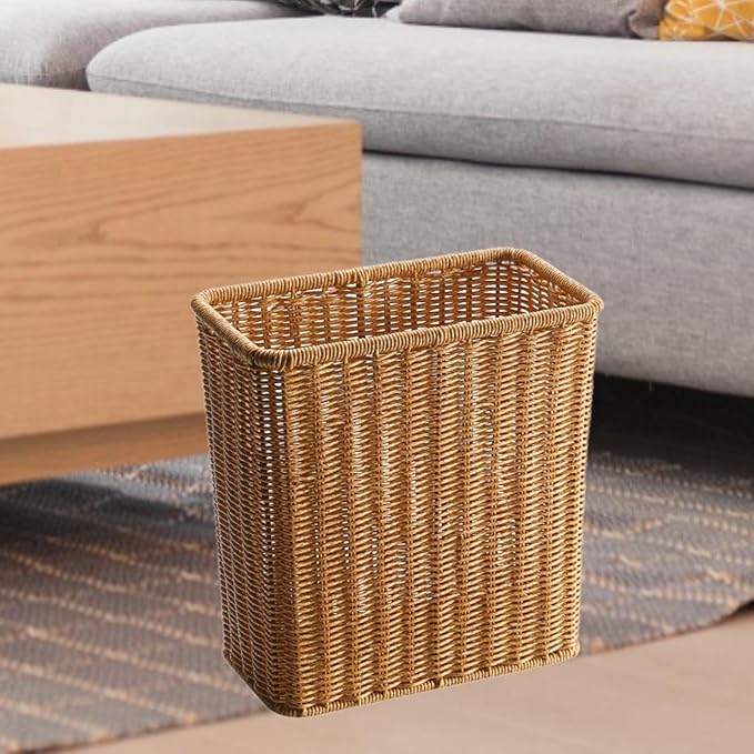 Yajuyi Trash Can Storage Basket Wastebasket Garbage Bin for Office Home Living Room Toilet Light Brown