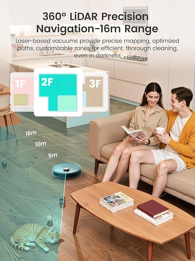 Lefant LiDAR Robot Vacuum and Mop 20000Pa Suction 90-Day Self-Emptying Obstacle Avoidance Auto Mop Washing&ampDrying All-in-One for Pet Hair Carpet 5G WiFi Alexa/APP/iWatch Control M3 Max