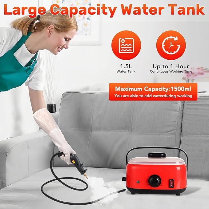 High Temperature and High Pressure Steam Cleaner Automatic Water Absorption Handheld Steam Machine for Interior Decoration Car Kitchen CarpetRed