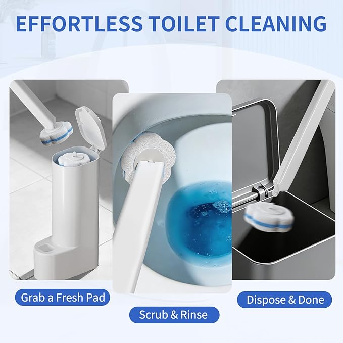 2 Pack Disposable Toilet Brush with Holder Set 104 Count Toilet Wand Refills Extended Handle Toilet Bowl Cleaner Brush for Bathroom and Bathtub Deep Cleaning