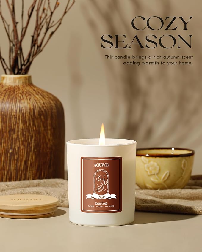 AOOVOO Macchiato Coffee Scented Candles for Women - Aromatherapy Candle with Crystals Inside 10oz 60H Burning Time Soy Candles for Home Scented Birthday Gifts Valentines Day Candle for Women Mom