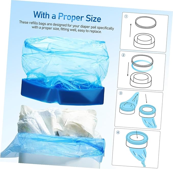 iplusmile 5 Rolls Blue Diaper Pail Bags 260mm X 7m Pe Odor-proof Trash Bags for Diaper Disposal and Outdoor Use