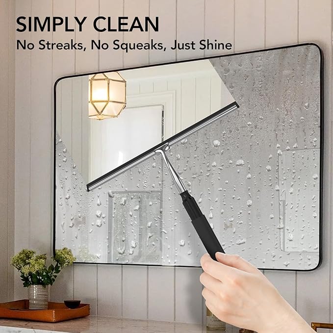 Shower Squeegee with Long Handle 15-51 Telescopic Squeegee for Window Cleaning Window Squeegee for Glass Doors Extendable Window Cleaner Tool for Tile Walls Sliding Door Floor Car Windshield