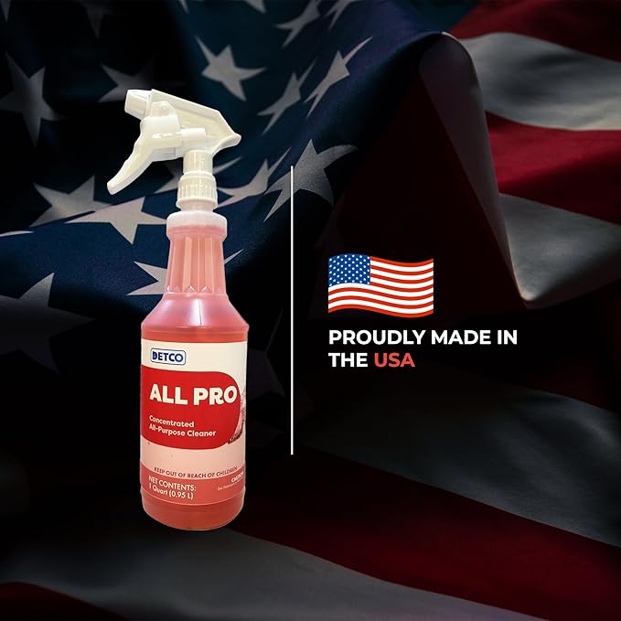 ALL PRO Concentrated All Purpose Cleaner – Biodegradable Non Toxic Heavy Duty Foaming &amp Streak Free Multi-Surface Solution 4oz Per Gallon Daily No Rinse Cleaner Sprayer Included 1 Quart