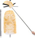 Feathers Duster 97 Long Telescoping Lambswool Duster with Bendable Wool Head - Ultra-Thick Stainless Steel Extension Pole for Cleaning