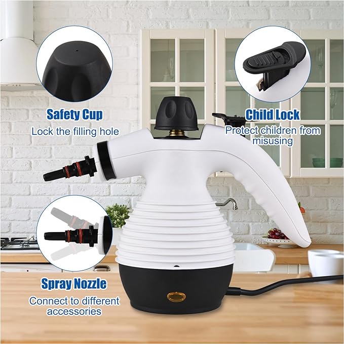ZJchao Steam Cleaner 3 Bar 1050W High Temperature High Pressure Steam Cleaner Handheld Portable with 350ml Water Tank for Home Cleaning (US Plug)