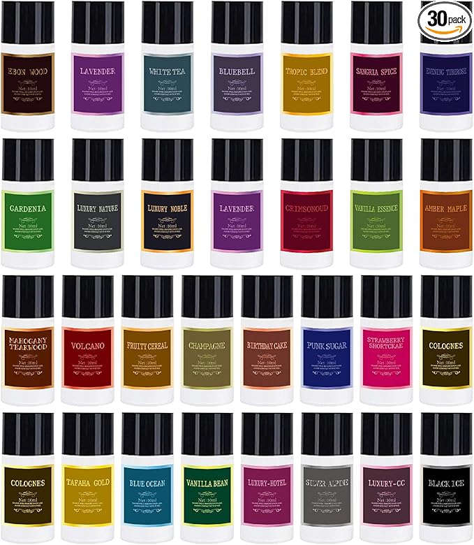 Car Air Freshener Refill Cologne Aromatherapy Oil 30 PCS Essential Oils Mixed Fragrance Set for Car Diffusers (No Diffuser Included)