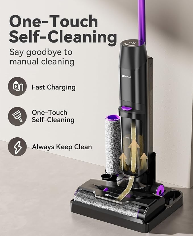 Redroad Wet Dry Vacuum Cleaner 16000Pa50Mins Runtime Cleaning Area 3013 ft²Cordless Vacuum Cleaner Cordless Vacuum and Mop All in Onefor Hard Floors Sticky Messes and Pet HairH15 Set