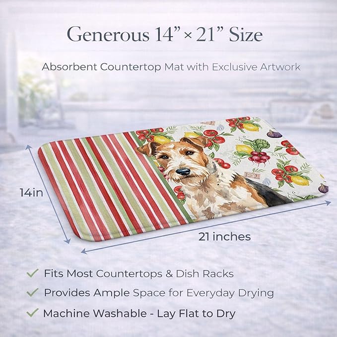Caroline's Treasures Wire Fox Terrier Vegetables Dish Drying Mat Absorbent Dish Drying Mat Pad for Kitchen Counter Dish Drainer Mat for Countertop 14 x 21 Multicolor