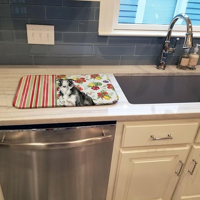 Caroline's Treasures Black and White Borzoi Vegetables Dish Drying Mat Absorbent Dish Drying Mat Pad for Kitchen Counter Dish Drainer Mat for Countertop 14 x 21 Multicolor