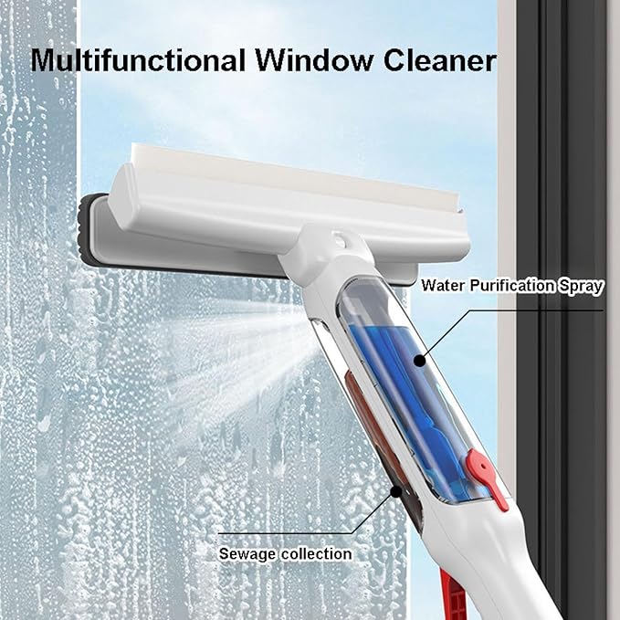 Extension Pole Window Cleaner Multi-Functional Glass Cleaning Household with Silicone Wiper Water Jet Window Cleaner Outdoor Window Cleaning Tools