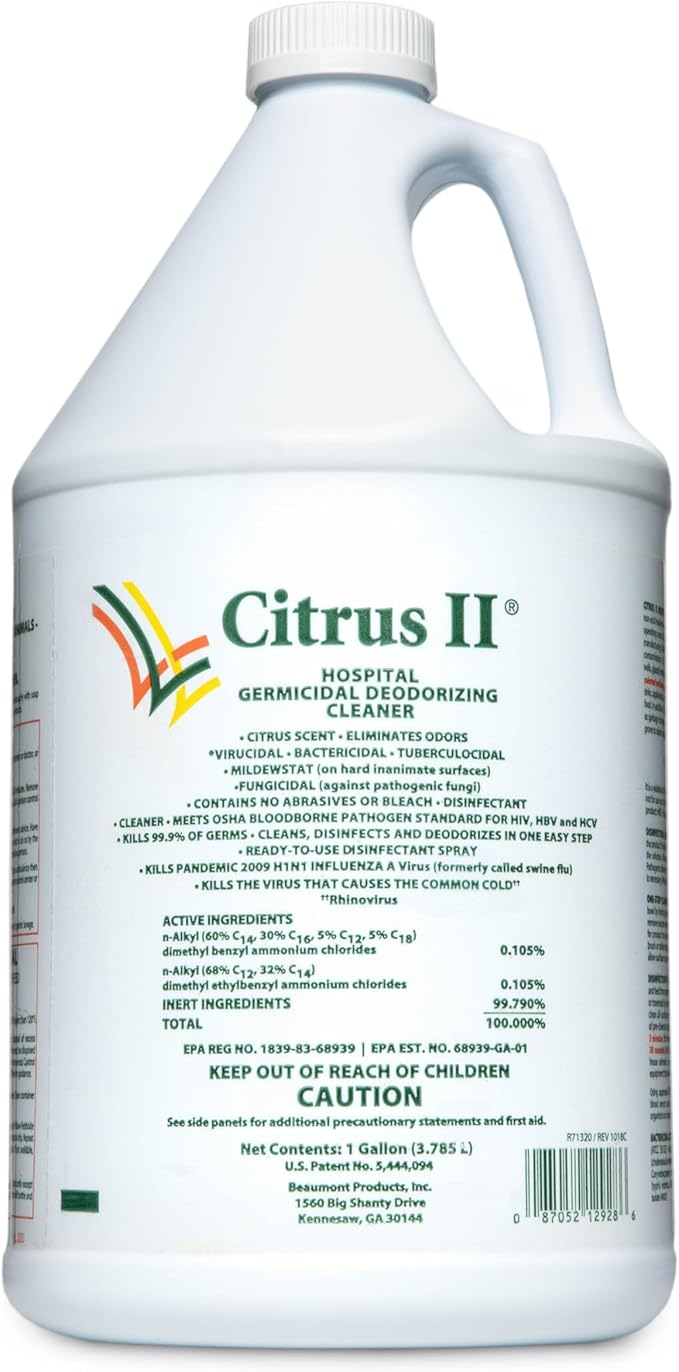 Citrus II Hospital Germicidal Deodorizing Cleaner - Fresh Citrus Scent - 1 Gallon - Refill - Disinfecting Cleaner for Home Hospital and Office Areas