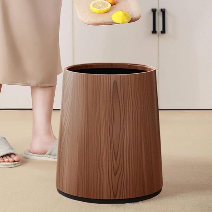 Trash Bin Wastebasket Removable Inner Portable Modern Paper Basket Bathroom Trash Can for Office Laundry Kitchen Restroom M Brown