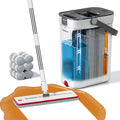 Mop and Bucket Set Flat Mop and Bucket System with Separate Dirty and Clean Water 3-Compartment Wall Cleaner Mop Flat Mops for Floor Cleaning with 6 Microfiber Pads
