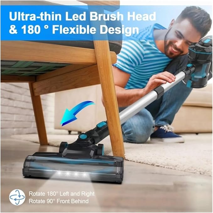 Compatible with INSE V770 20KPa Stick Cordless Vacuum Cleaner Up to 45min Runtime 6-in-1 Cordless Design Handheld Vacuum Cleaners Home Appliance(V770 Blue)