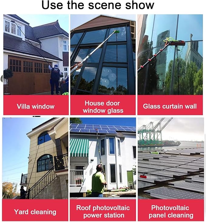 Water Fed Pole Kit &amp Outdoor Window Cleaner Window Glass Photovoltaic Solar Panel Cleaning System Washing Equipment Tool Solution&amp Scrubber Brush &amp Hose Spray Washer 3.6Rod length50brush