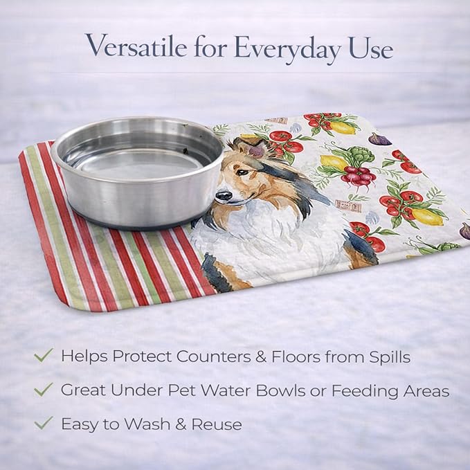 Caroline's Treasures Sable Sheltie Vegetables Dish Drying Mat Absorbent Dish Drying Mat Pad for Kitchen Counter Dish Drainer Mat for Countertop 14 x 21 Multicolor