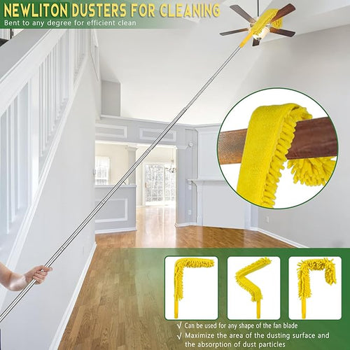 17FT Extendable Duster with 2-9 ft Extension Pole for High Ceilings Newliton Cobweb Duster for Ceiling Fans Hard-to-Reach Areas Long Handle Microfiber Dusting Tool for Home Cleaning