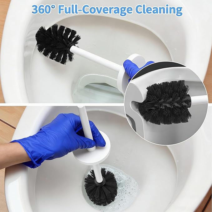 Stainless Steel Toilet Brush and Holder Set Wall Mount Heavy Duty Toilet Bowl Brush Oil Rubbed Matte White Toilet Brush Set with Long Handle for Bathroom and Farmhouse