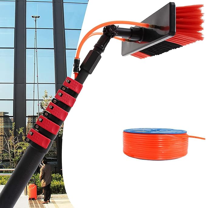 Glass Cleaning Brush Home Water Fed Telescopic Pole Kit Solar Panel Brush Rotating for Photovoltaic Panel12FT - 36FT Outdoor Window Cleaning Pole Water Fed Telescopic Brush Water Fed Pole