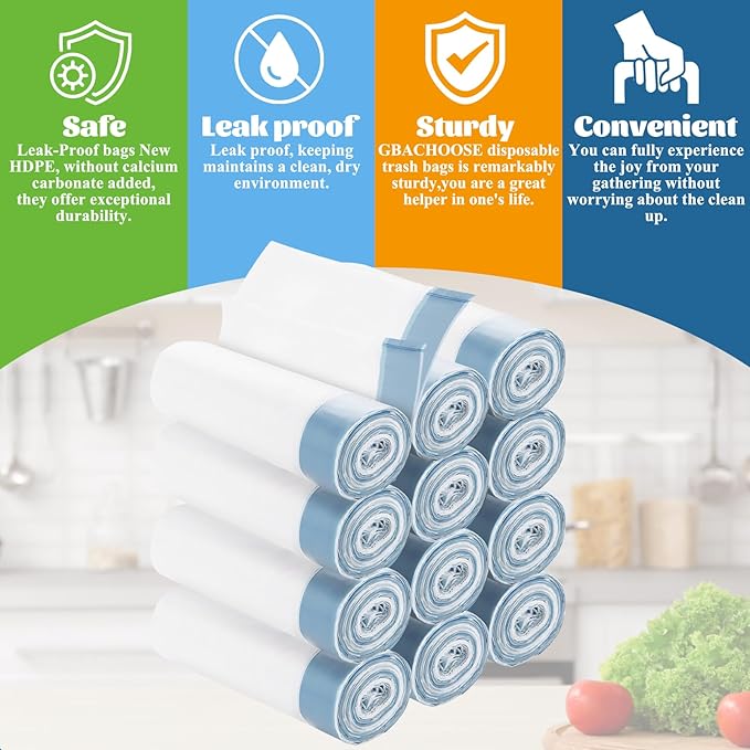 4 Gallon Trash Bags 360 Counts Extra Thick Small Trash Bags for Bathroom and Office Milky White Drawstring Trash Bag with Blue Handle Leak-Proof HDPE Waste Basket Liners 12 Rolls