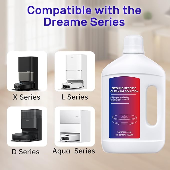 Lavender Floor Cleaning Solution 1L Compatible with Dreame Wet &amp Dry Vacuum and Robot Residue &amp Streak FreeSuitable for All Robot Vacuum Cleaners and Wireless Wet Dry Dual-Use Vacuum Cleaner