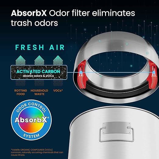 iTouchless 13 Gallon Open Top Kitchen Trash Can Recycling Bin with Wheels and Double Odor Filters Round Commercial Stainless Steel 50 Liter Trashcan for Home Office Work Bedroom Livingroom Garage