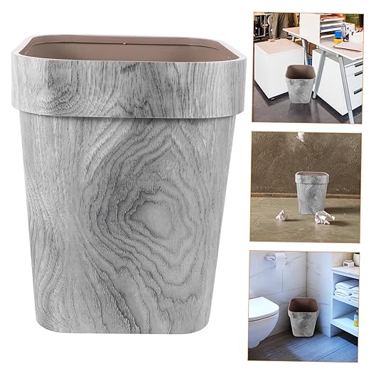Rustic Wood-Style Trash Can Large Square Wastebasket Gray for Home Office Bedroom Kitchen Smooth Surface Container