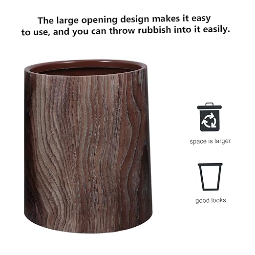 Imitation Wood Grain Capacity Trash Can for Home and Office Versatile Wastebasket for Bathroom Kitchen and Utility Room Lightweight and Easy to Clean Rubbish Bin