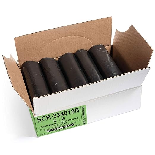 Aluf Plastics 30-33 Gallon Trash Bags Source Reduction Series Value High Density 18 Micron (equiv) 34 x 40 - Intended for Home Office Bathroom Paper Styrofoam (Pack of 250)
