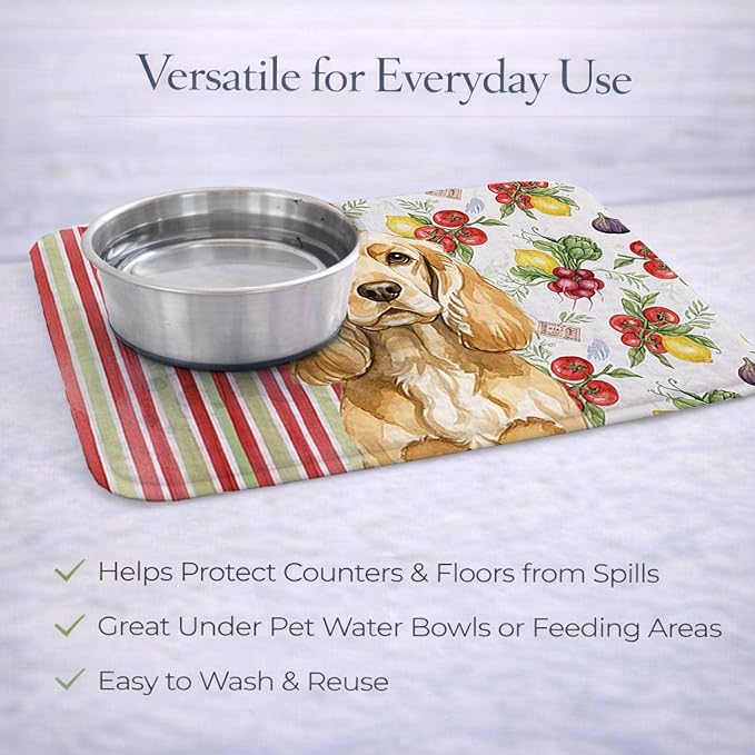 Caroline's Treasures Buff Cocker Spaniel Vegetables Dish Drying Mat Absorbent Dish Drying Mat Pad for Kitchen Counter Dish Drainer Mat for Countertop 14 x 21 Multicolor