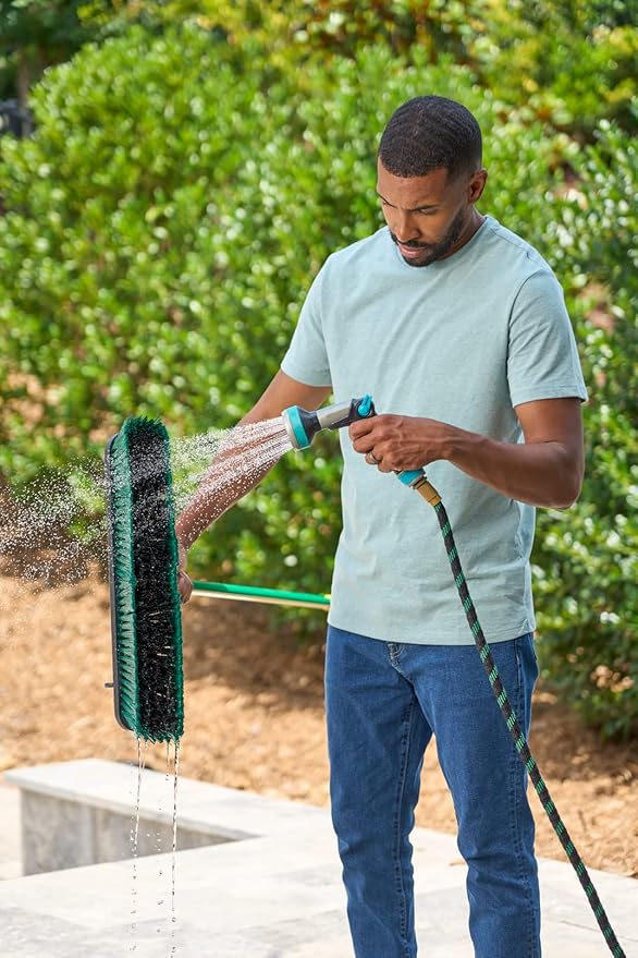 Quickie Bulldozer 18-Inch Multi-Surface Push Broom Green Heavy-Duty with Swivel Hang-Up Feature Perfect for Indoor and Outdoor Cleaning Sweeping Sidewalks &amp Warehouses