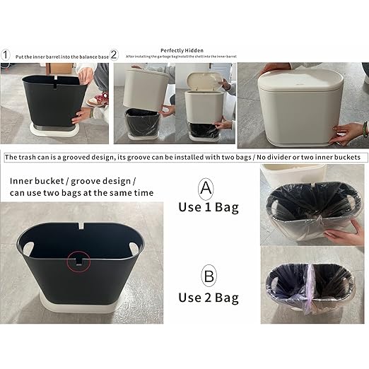 12L White Slim Bathroom Trash Can with Press Top Lid3.17 Gallon Pet/Dog Proof Kitchen Trash CanThin Garbage CanCovered WastebasketNarrow Small Plastic Trashcan for Craft RoomBedroomOfficeDorm