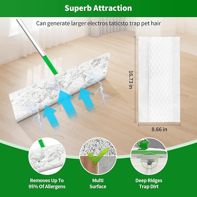 60 Count Thicken Heavy Duty XL Dry Sweeping Cloths for Swiffer Sweeper XL MopDisposable X-Large Pet Dry Mop RefillMulti-Surface Dry Cloth Refills for Floor Cleaning
