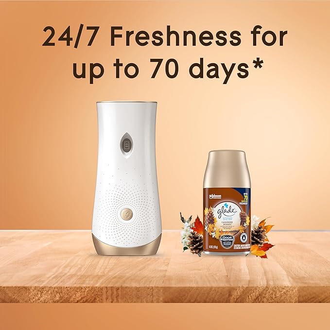 Glade Automatic Spray Refill and Holder Kit Air Freshener for Home and Bathroom Cashmere Woods 6.2 Oz 2 Count