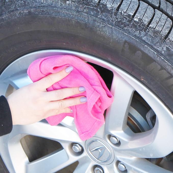Arkwright Microfiber Huck Towels Pack of 12 Lint Free Surgical Cleaning Cloths for Glass Windows Auto Detailing and Professional Use 16 x 26 in Pink