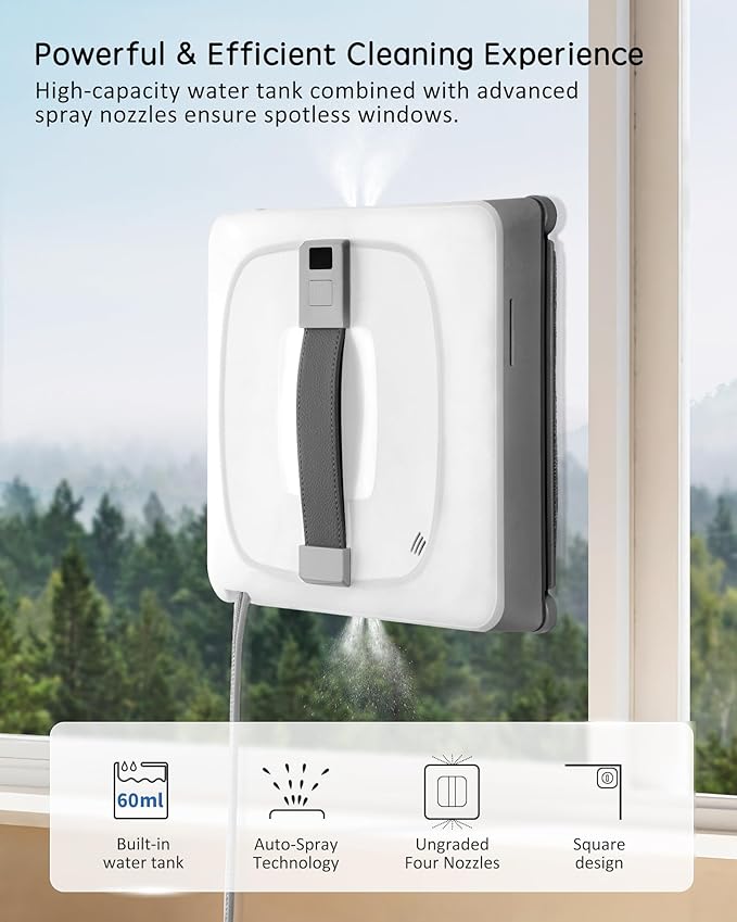 Yoolax Window Cleaning Robot 2.0 Intelligent Robot Window Cleaner with Dual Cross Water Spray Technology Ungraded 6 Cleaning Paths Edge Detection System App &amp Remote Control White