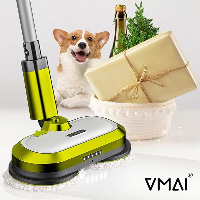 VMAI Cordless Electric Mop with Water Spray &amp Detachable Battery Rechargeable Floor Spin Mop &amp Scrubber with LED Headlights Washable Pads Lightweight for Hardwood Tile Marble Floor Cleaning