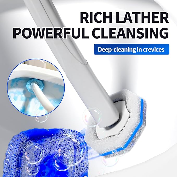 Disposable Toilet Brush Set with 60 Replacement Heads Toilet Cleaning Replacement Pads Starter Kit with Storage Case for Deep Cleaning and Hygienic Bathroom Maintenance