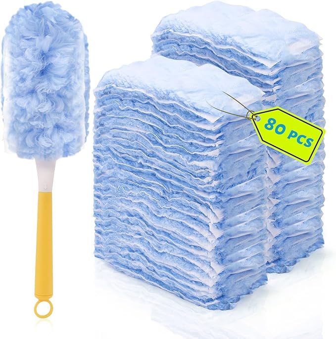 80PCS Dusters Refills 360°Duster Refill with Handle Disposable Dusters for Cleaning Household Cleaning Tools Cleaning House Must Haves (80Pcs360°)