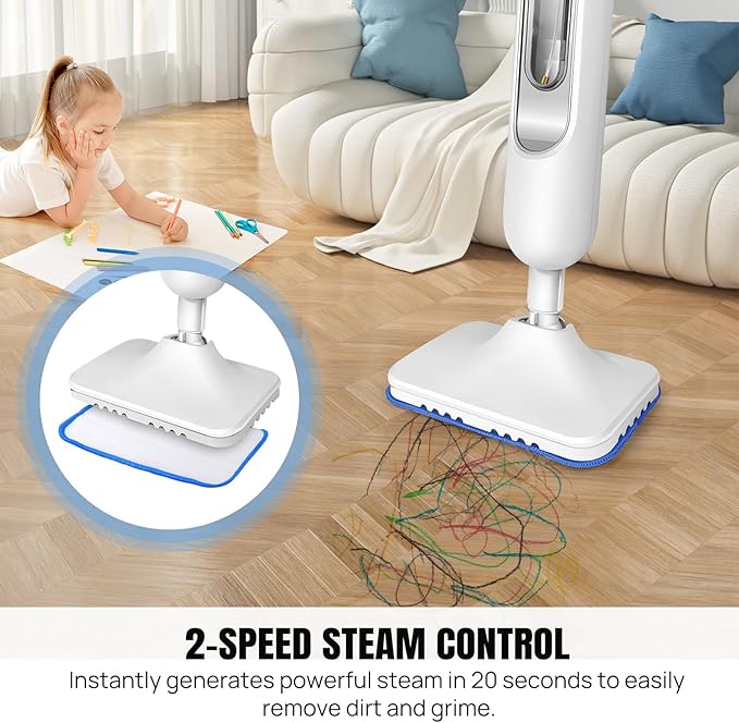 Powerful Electric Steam Mop Hardwood Tile Cleaning Swivel Head Ergonomic Design Continuous Steam Release with Accessories