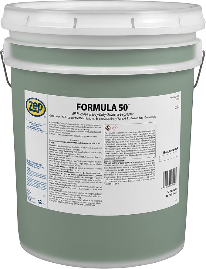 Zep Formula 50 Cleaner and Degreaser - 5 Gallon (1 Unit) 85935 - All-Purpose Heavy-Duty Use on Floors Walls Unpainted Metal Surfaces Engines Grills Ovens and Fans