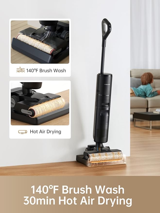 DREAME H13 Pro Wet Dry Vacuum Cleaner Smart Floor Cleaner Vacuum Mop for Hard Floors 140°F Brush Wash Hot Air &amp Dual Rotation Self-Cleaning GlideWheel Power System Great for Sticky Messes
