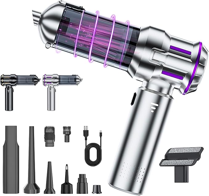 Handheld Car Vacuum Cordless Mini Vacuum Cleaner Rechargeable 16000Pa Hand Held Vacuum Cleaner Portable Small Vacuum with Multi-Nozzles Dust Duster for Car Home Office Pet (Silver Purple)