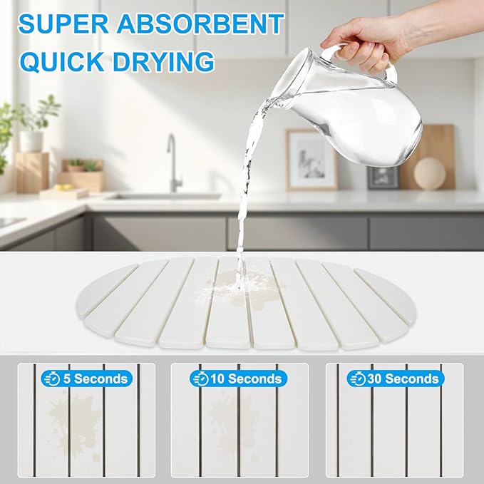 Stone Drying Mat for Kitchen Counter: 24x16 Large Foldable Diatomaceous Earth Dish Drying Mat Super Absorbent &amp Heat-Resistant Quick Dry for Dishes Bottles Cups with 2 Stone Coasters